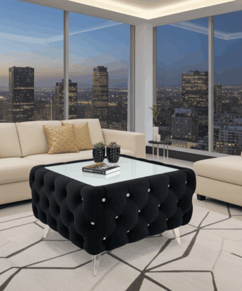 Chester Lux Square Black Coffee Table 63x63x45cm Velvet with Glass