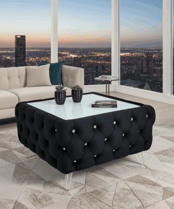 Chester Lux Square Black Coffee Table 63x63x45cm Velvet with Glass
