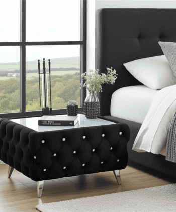 Chester Lux Square Black Coffee Table 63x63x45cm Velvet with Glass