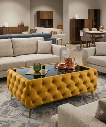 Chesterfield Coffee Table Velvet Rectangle 83x63x45cm with Glass