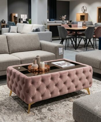 Chesterfield Coffee Table Velvet Rectangle 83x63x45cm with Glass