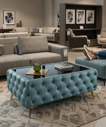 Chesterfield Coffee Table Velvet Rectangle 83x63x45cm with Glass