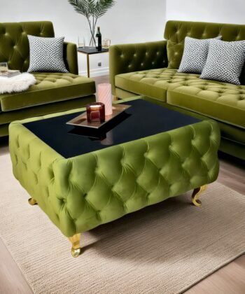 Chesterfield Coffee Table Velvet Rectangle 83x63x45cm with Glass
