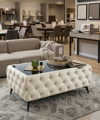 Chesterfield Coffee Table Velvet Rectangle 83x63x45cm with Glass