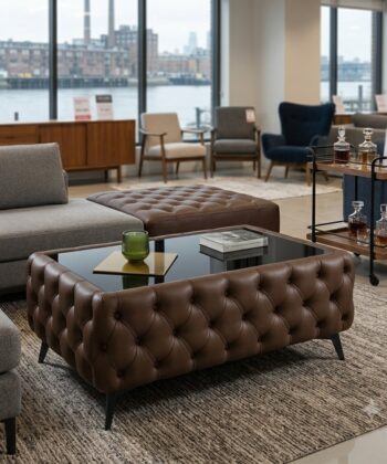 Chesterfield Coffee Table Velvet Rectangle 83x63x45cm with Glass