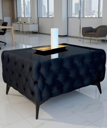 Chester Lux Coffee Table Velvet Black Rectangle 83x63x45cm with Glass