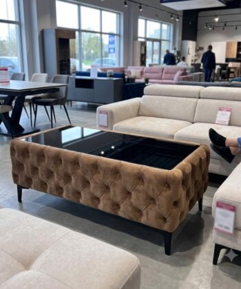 Chesterfield Coffee Table Velvet Rectangle 83x63x45cm with Glass