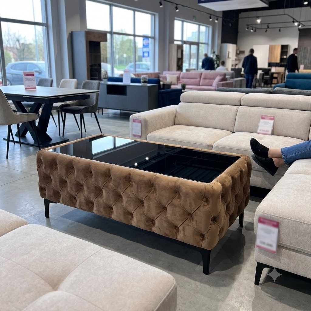 Chesterfield Coffee Table Velvet Rectangle 83x63x45cm with Glass