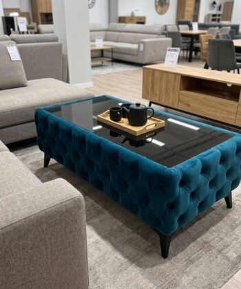 Chesterfield Coffee Table Velvet Rectangle 83x63x45cm with Glass