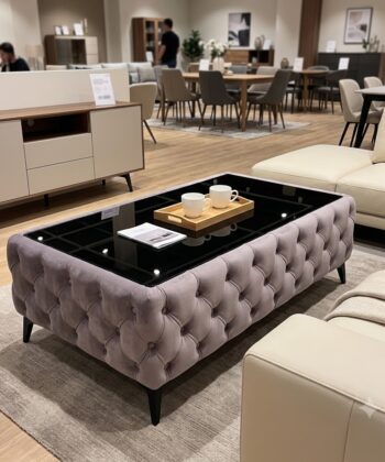 Chesterfield Coffee Table Velvet Rectangle 83x63x45cm with Glass