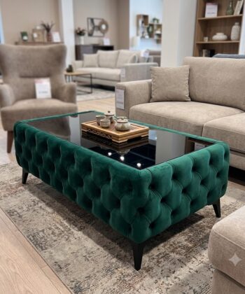 Chesterfield Coffee Table Velvet Rectangle 83x63x45cm with Glass