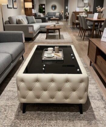 Chesterfield Coffee Table Velvet Rectangle 83x63x45cm with Glass
