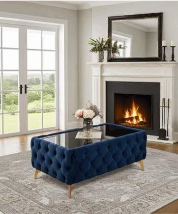 Chester Lux Coffee Table Dark Blue Rectangle 103x63x45cm with Glass