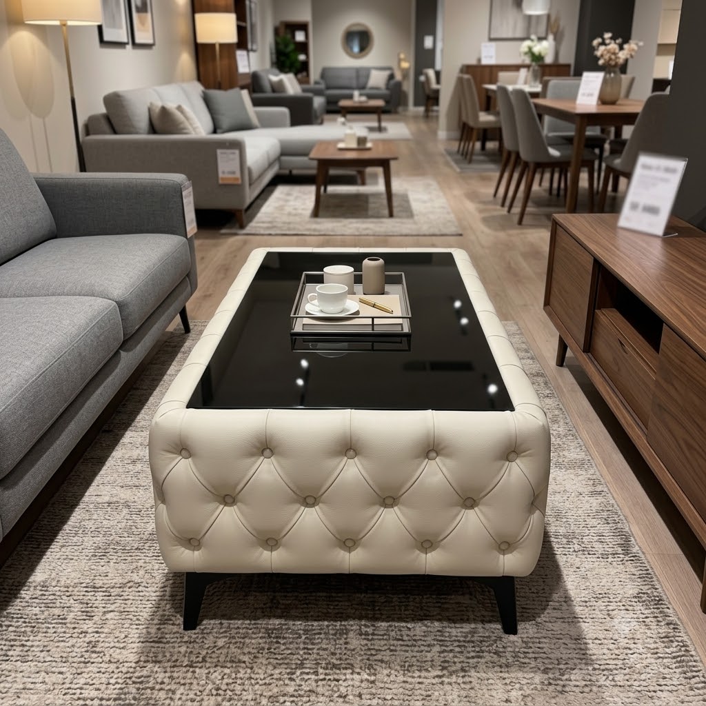 Chesterfield Coffee Table Velvet Rectangle 83x63x45cm with Glass