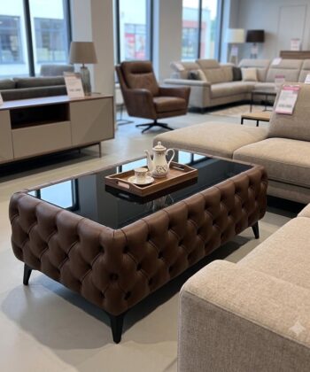 Chesterfield Coffee Table Velvet Rectangle 83x63x45cm with Glass