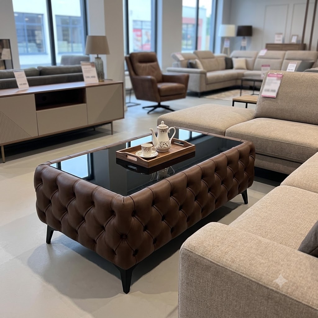Chesterfield Coffee Table Velvet Rectangle 83x63x45cm with Glass