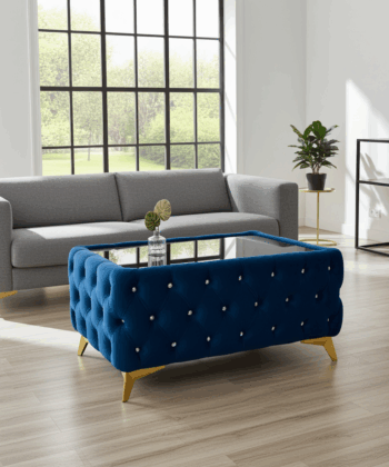 Chester Lux Coffee Table Dark Blue  Rectangle 83x63x45cm with Glass