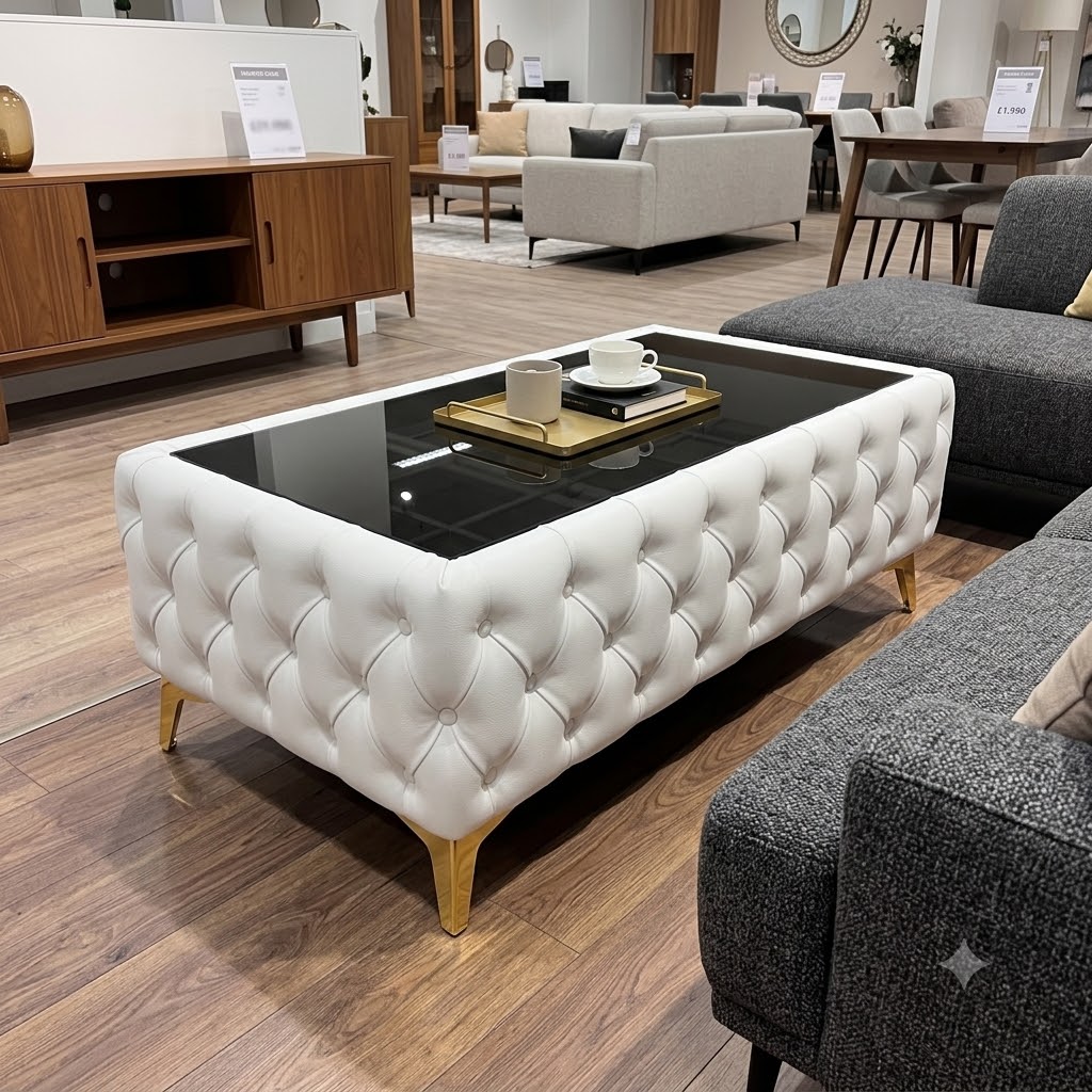 Chesterfield Coffee Table Velvet Rectangle 83x63x45cm with Glass
