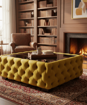 Chesterfield Coffee Table Velvet Rectangle 83x63x45cm with Glass