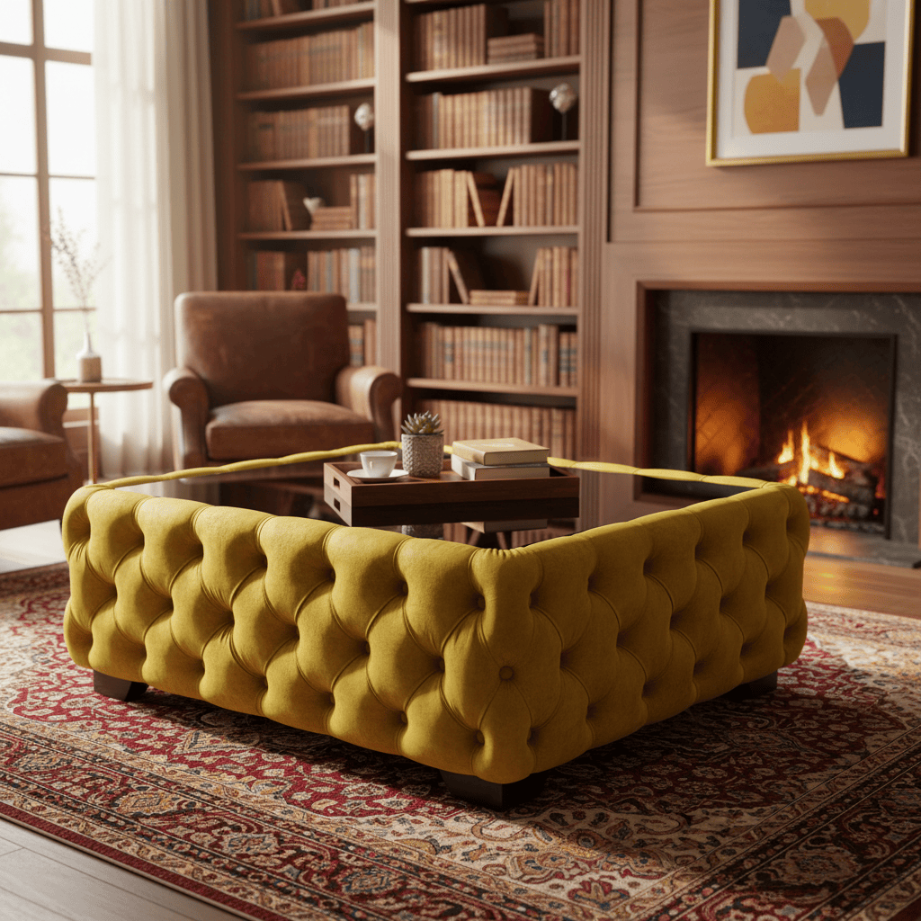 Chesterfield Coffee Table Velvet Rectangle 83x63x45cm with Glass