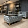 Chesterfield Coffee Table Velvet Rectangle 83x63x45cm with Glass