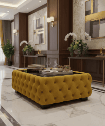 Chesterfield Coffee Table Velvet Rectangle 83x63x45cm with Glass
