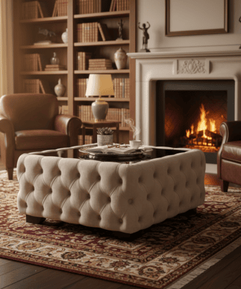 Chesterfield Coffee Table Velvet Rectangle 83x63x45cm with Glass