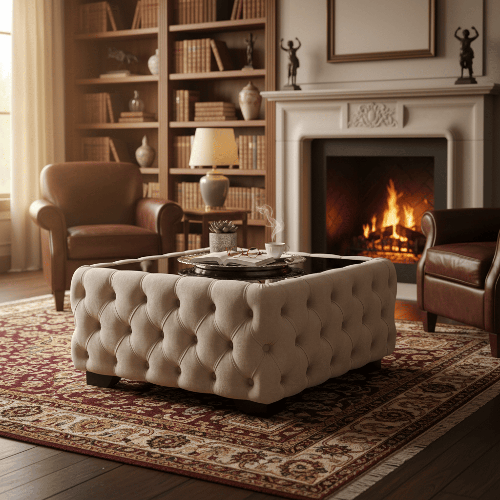 Chesterfield Coffee Table Velvet Rectangle 83x63x45cm with Glass