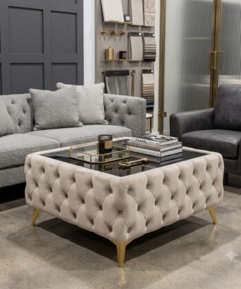Chesterfield Coffee Table Velvet Rectangle 83x63x45cm with Glass