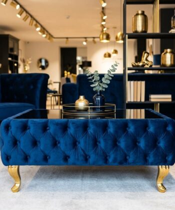 Chesterfield Coffee Table Velvet Rectangle 83x63x45cm with Glass