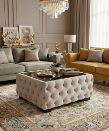 Chesterfield Coffee Table Velvet Rectangle 83x63x45cm with Glass