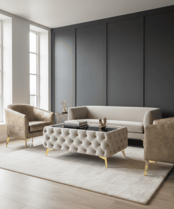 Chesterfield Coffee Table Velvet Rectangle 83x63x45cm with Glass