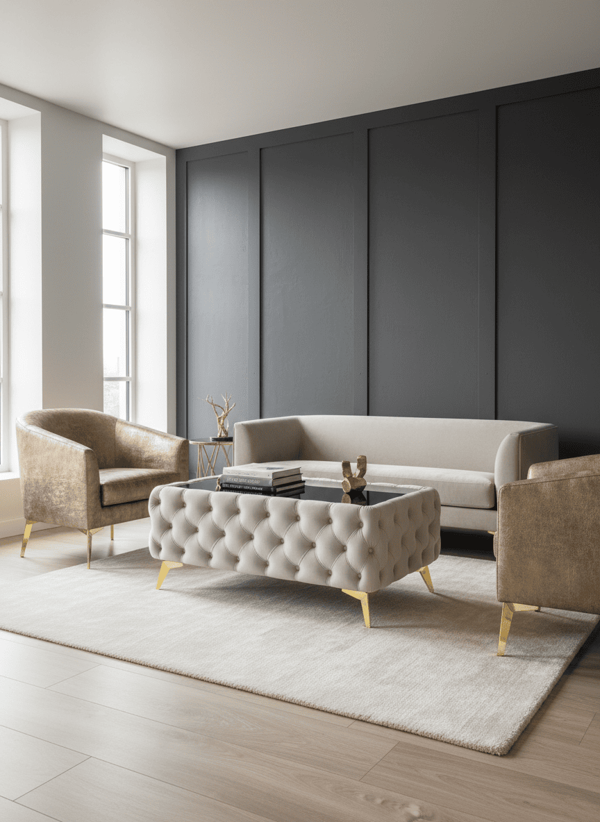 Chesterfield Coffee Table Velvet Rectangle 83x63x45cm with Glass