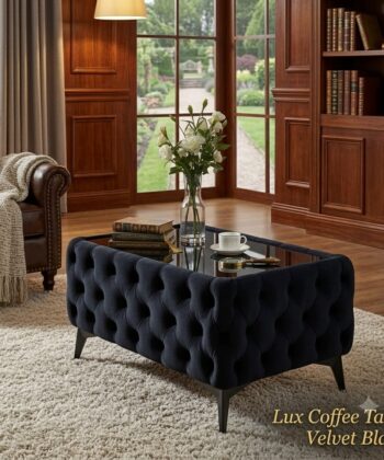 Chesterfield Coffee Table Velvet Rectangle 83x63x45cm with Glass