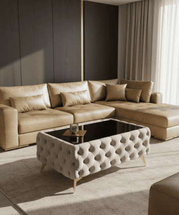 Chesterfield Coffee Table Velvet Rectangle 83x63x45cm with Glass