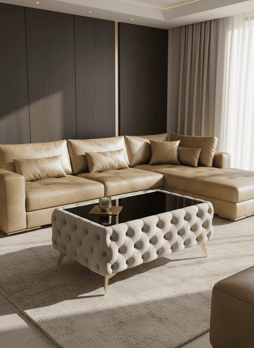 Chesterfield Coffee Table Velvet Rectangle 83x63x45cm with Glass