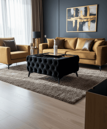 Chesterfield Coffee Table Velvet Rectangle 83x63x45cm with Glass