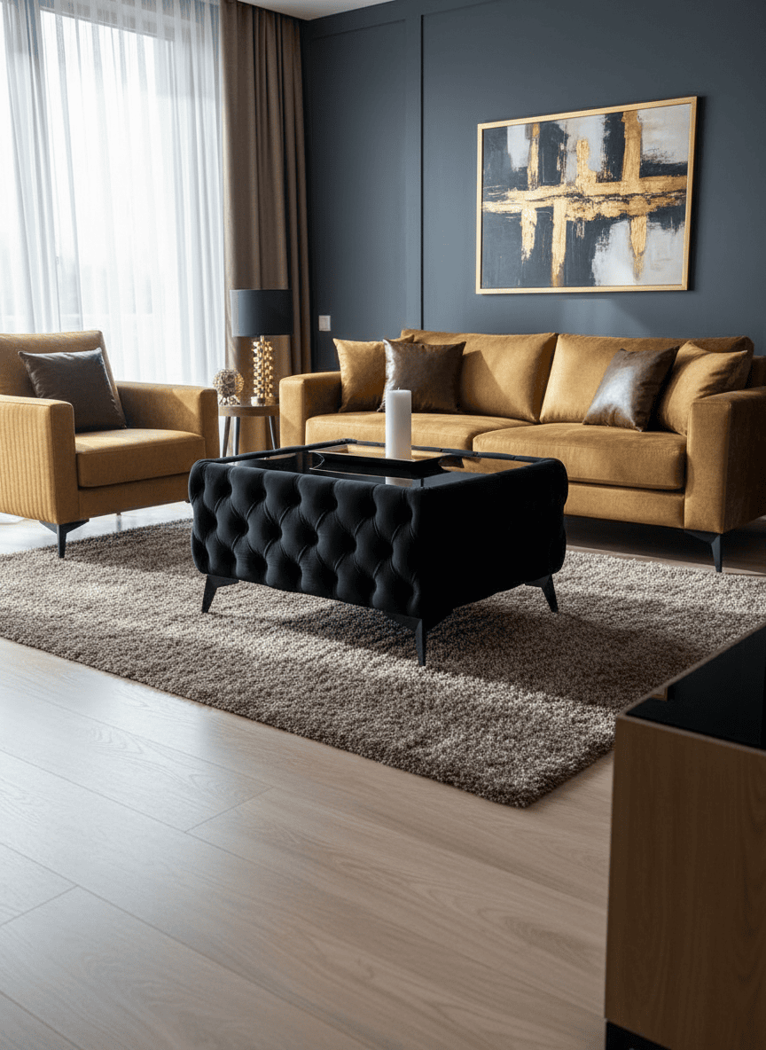 Chesterfield Coffee Table Velvet Rectangle 83x63x45cm with Glass