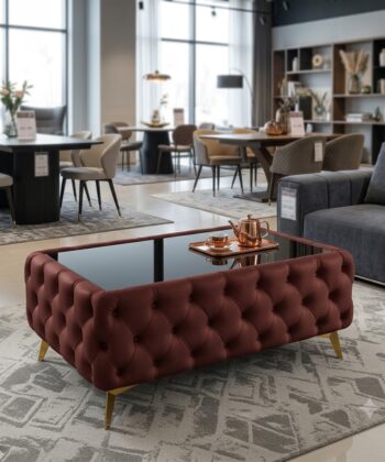 Chesterfield Coffee Table Velvet Rectangle 83x63x45cm with Glass
