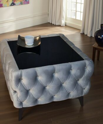 Chester Lux Coffee Table Velvet 63x63x45cm Square Grey with Glass