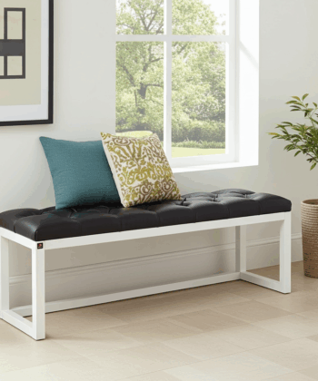 Wooden-Framed Bench 140x40cm Cognac Eco-Leather