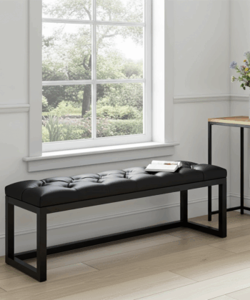 Cognac Eco Leather Wooden-Framed Bench 140x40cm