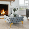 Chester Lux Azure Coffee Table 63x63x35cm Square Velvet with Glass