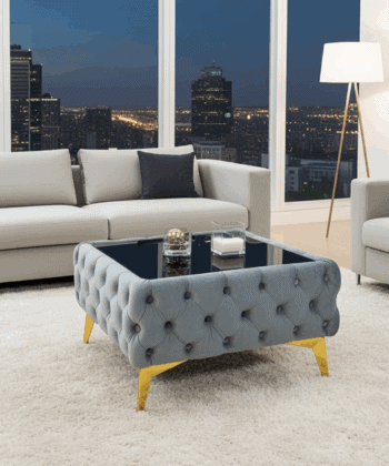 Chester Lux Azure Coffee Table 63x63x35cm Square Velvet with Glass