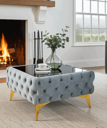 Chester Lux Azure Coffee Table 63x63x35cm Square Velvet with Glass