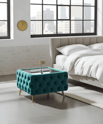 Chester Lux Square Dark Green Coffee Table 63x63x45cm Velvet with Glass