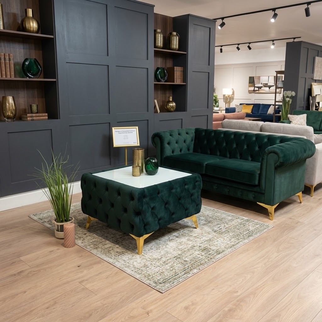 Chesterfield Velvet Square Coffee Table with Glass 63x63x45cm