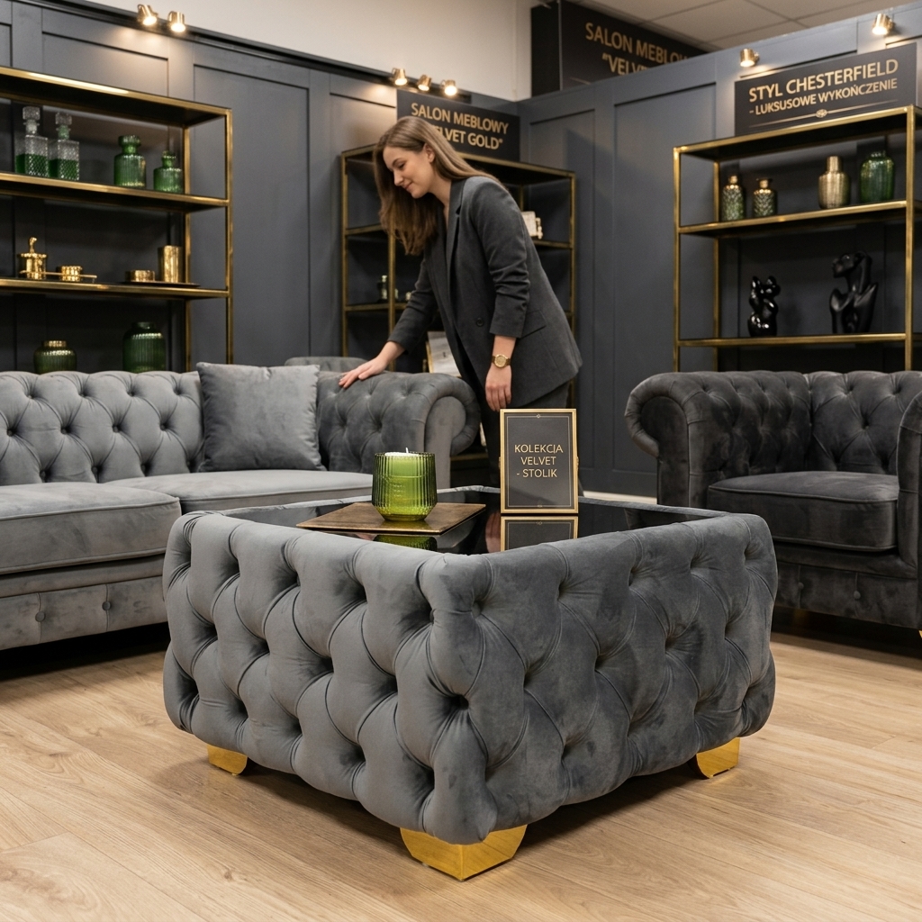 Chesterfield Velvet Square Coffee Table with Glass 63x63x45cm