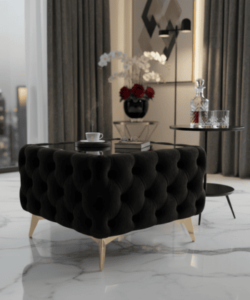 Chesterfield Velvet Square Coffee Table with Glass 63x63x45cm