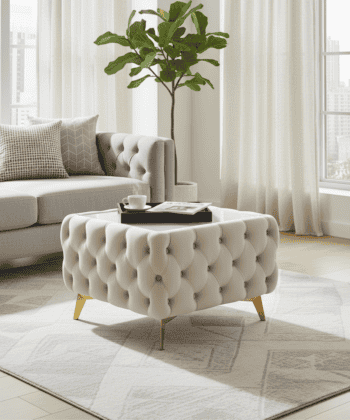Chesterfield Velvet Square Coffee Table with Glass 63x63x45cm